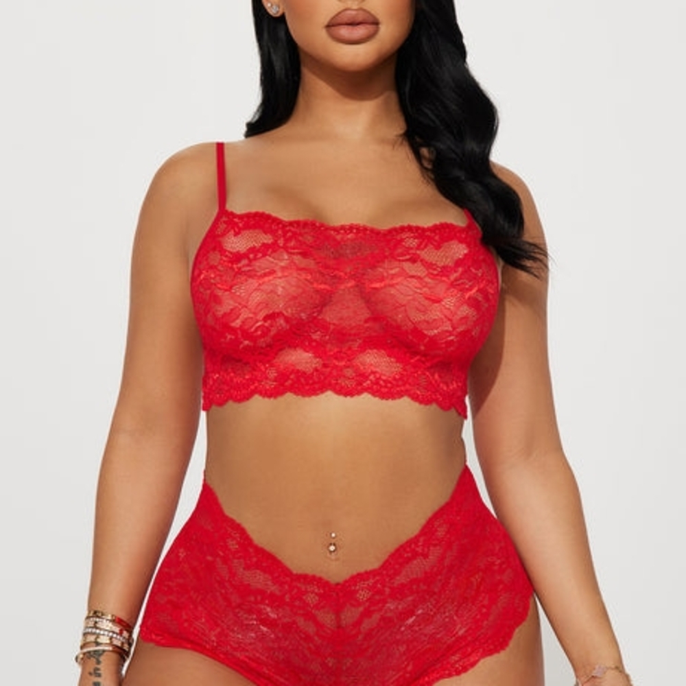 Red Lace Bralette and Panty Set